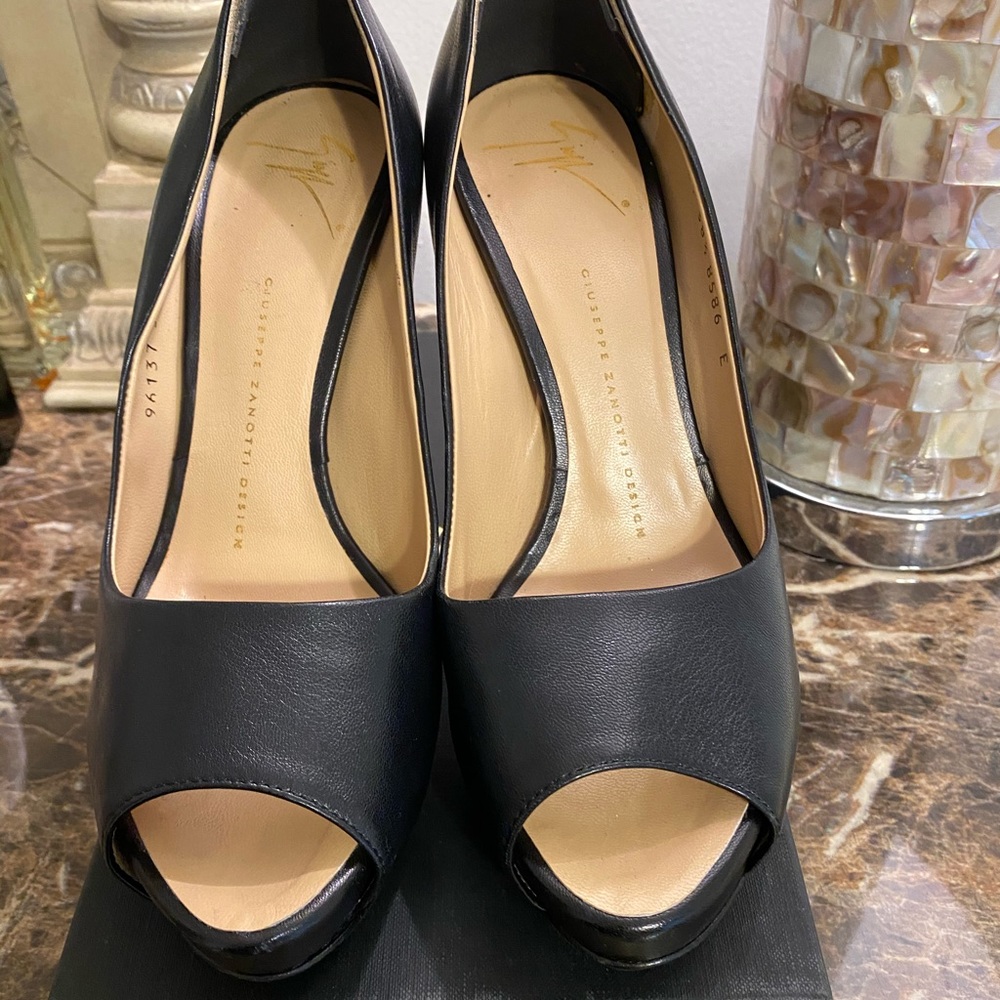 Giuseppe Black Peep Toe Platform Heels